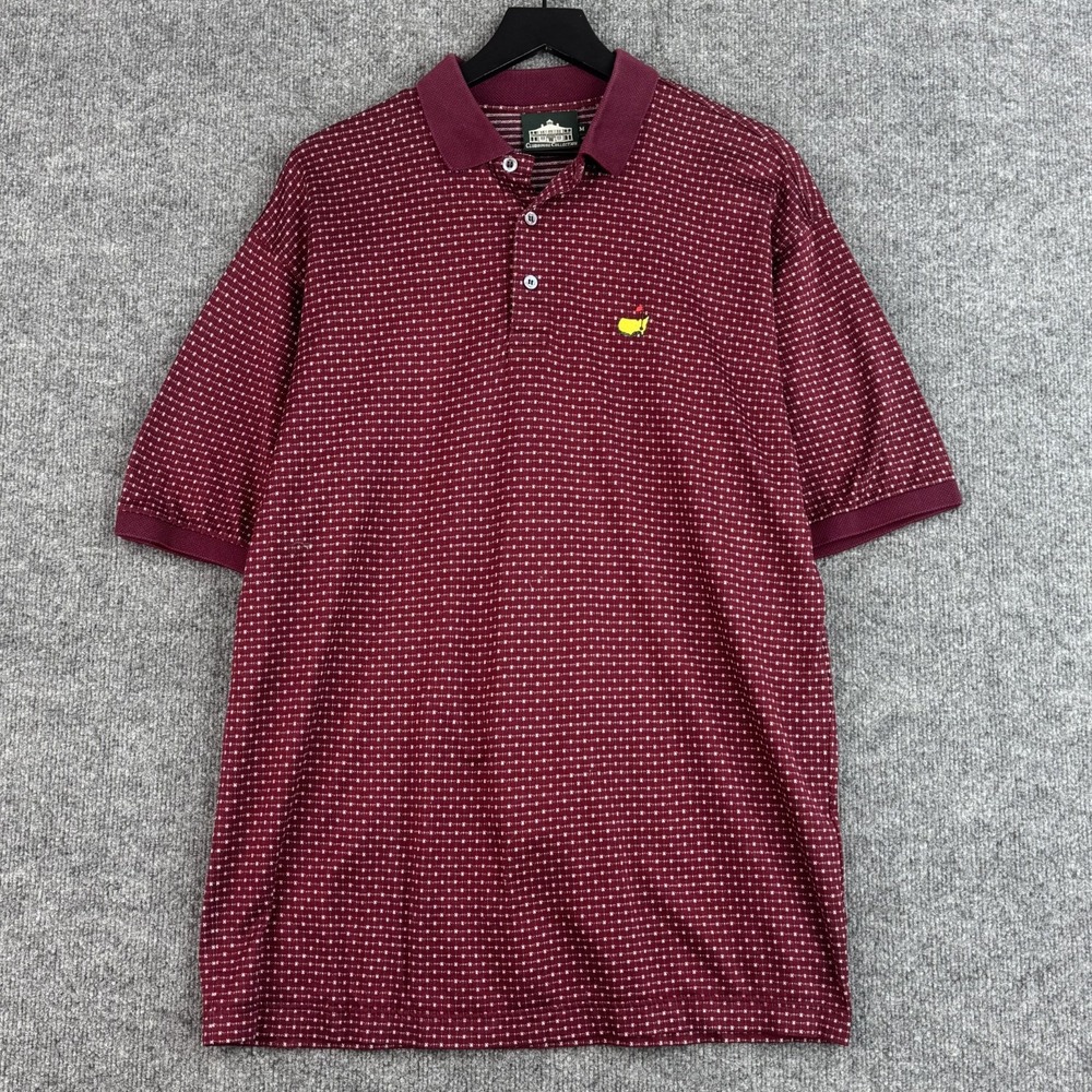 Masters Golf Polo Shirt Mens M Red Geometric Clubhouse Collection Short Sleeve